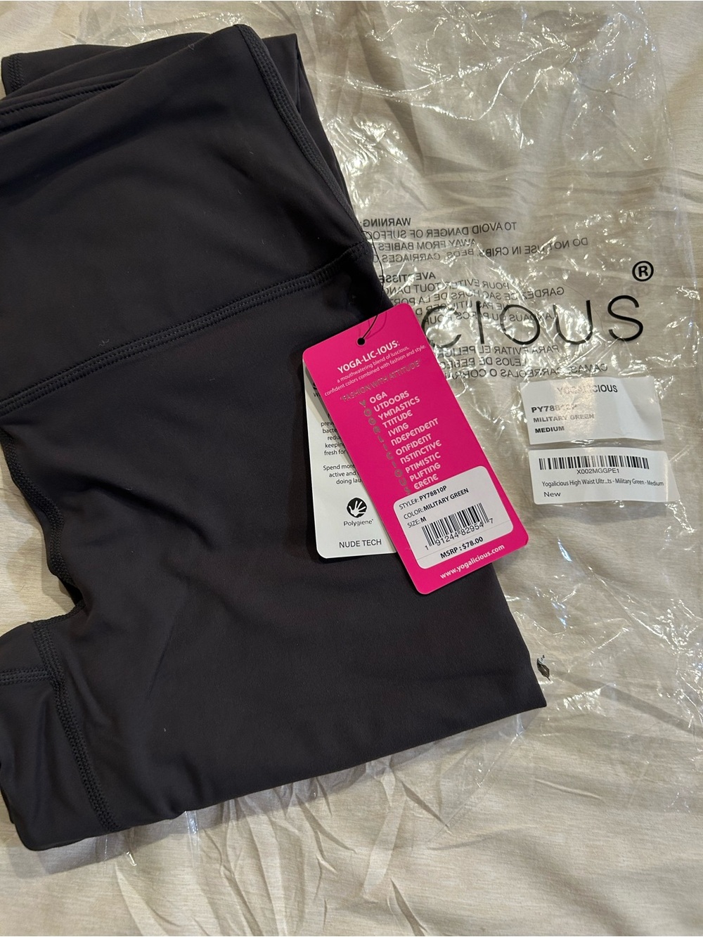 Yogalicious Military Green with Pink Brand Tag